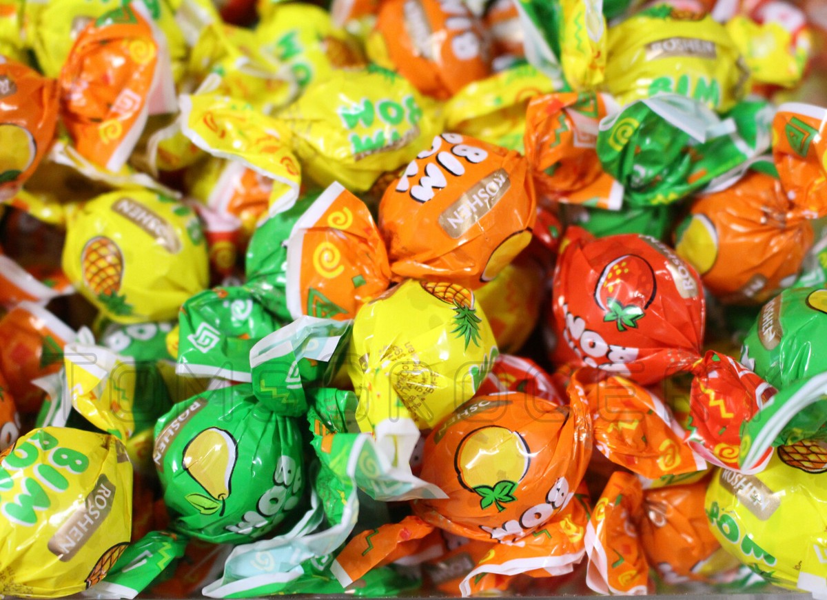 ROSHEN BIM BOM Hard Candy with Soft Chewy Filling Orange, Pear