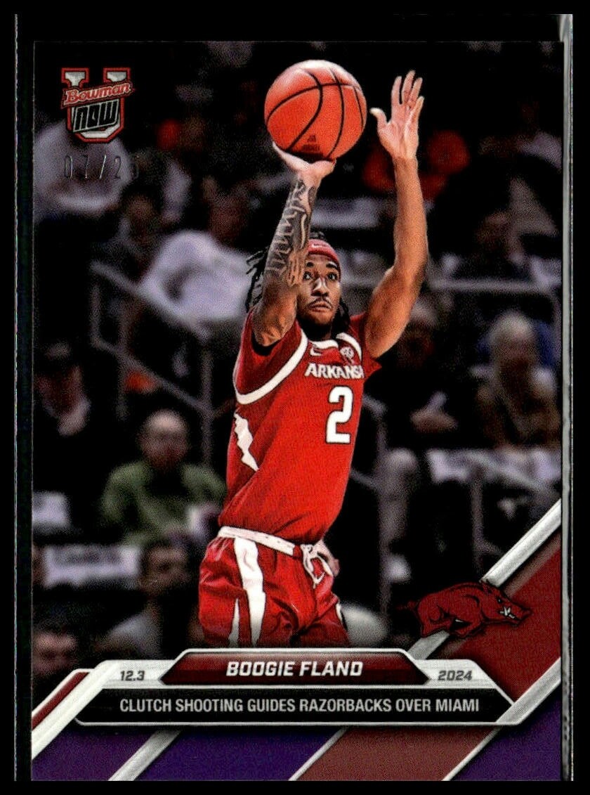 2024-25 Topps Bowman U Now 23 Boogie Fland Arkansas Razorbacks Purple 07/25