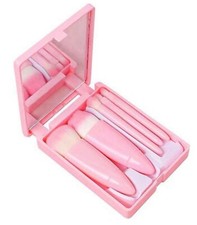 5 Pcs Portable Makeup Brushes Set with Mirror Box, Convenient Travel Purse Size