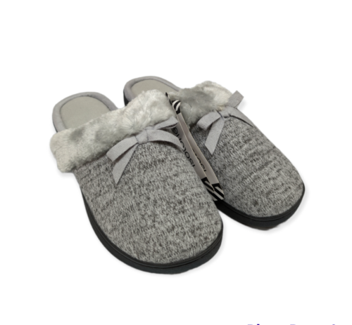 Isotoner 6852 Women's Knit Slip-On Slippers w/ Faux Fur Trim & Bow Detail - Picture 1 of 7
