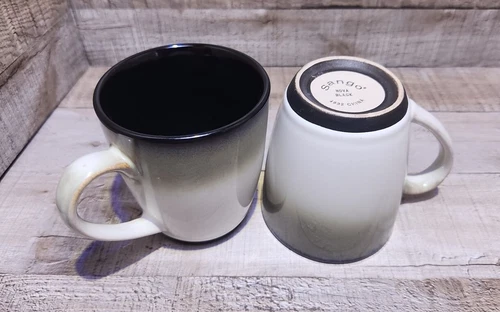 Pair Of SANGO Nova Black Coffee Mug Cups #4932  Black Sand & Cream