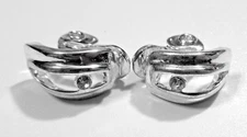 VTG SIGNED HMN Clear Rhinestone Silver  tone mtl CLIP ON Cuff Open work Earrings