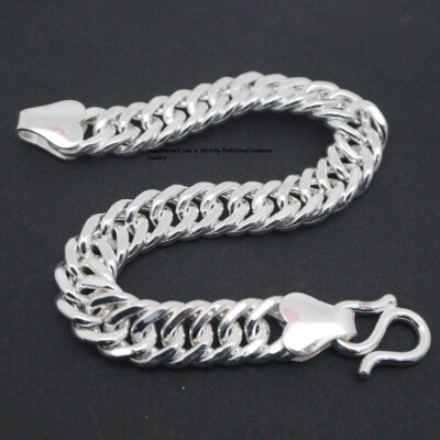 Pure S999 Fine Silver 999 Chain 11mmW Curb Link Bracelet 47-49g