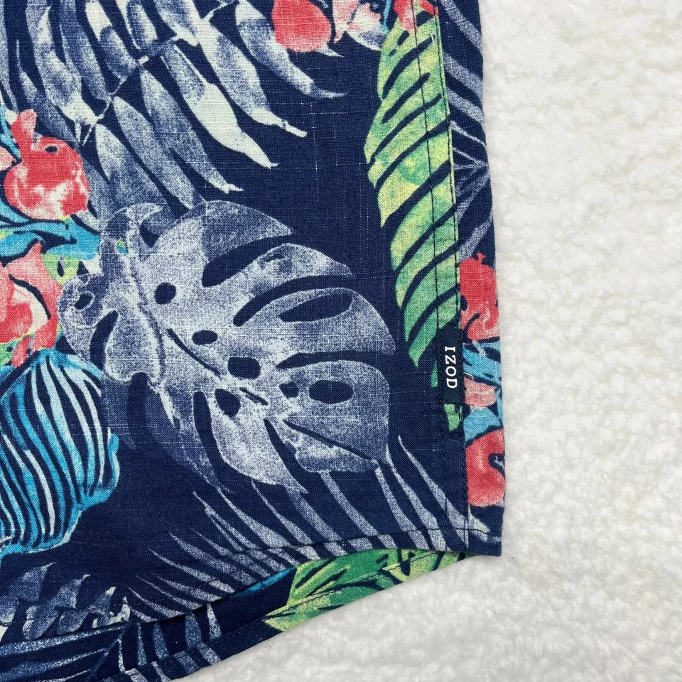 Izod Saltwater Shirt XL Men Blue Short Sleeve Button Up Relaxed Classic Tropical - Image 4 of 4