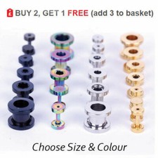 Flesh Tunnel 316L Steel Screw Fix Ear Stretcher Expander Plug Gold Black Silver