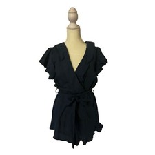 Lovers Friends Ruffle Romper Cross Neck Navy Blue Size XS