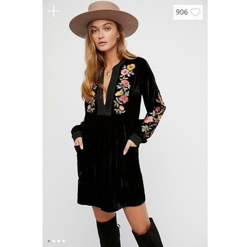 Mia Embroidered Floral Black mini Dress 
