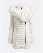 Guess Woman White Coat With Fur