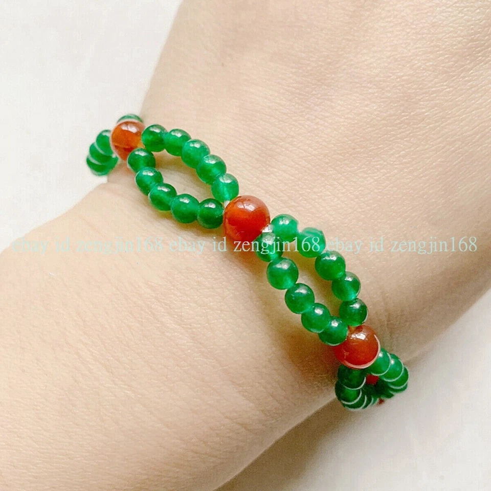 Natural 4mm Green Aventurine 6mm Red Carnelian Round Gems Beads Bracelet 7.5'' - Image 2 of 4