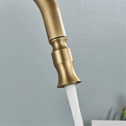 Antique Brass Kitchen Sink Faucet Pull Out Sprayer Swivel One Handle Mixer Tap - Picture 11 of 20