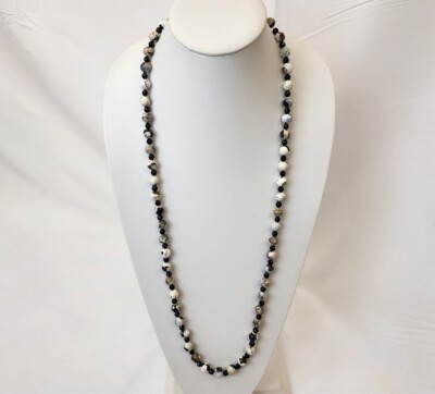 Jay King schwarzer Onyx & Jaspis Achat Halskette 34'' facettierte Perlen Sterling 925