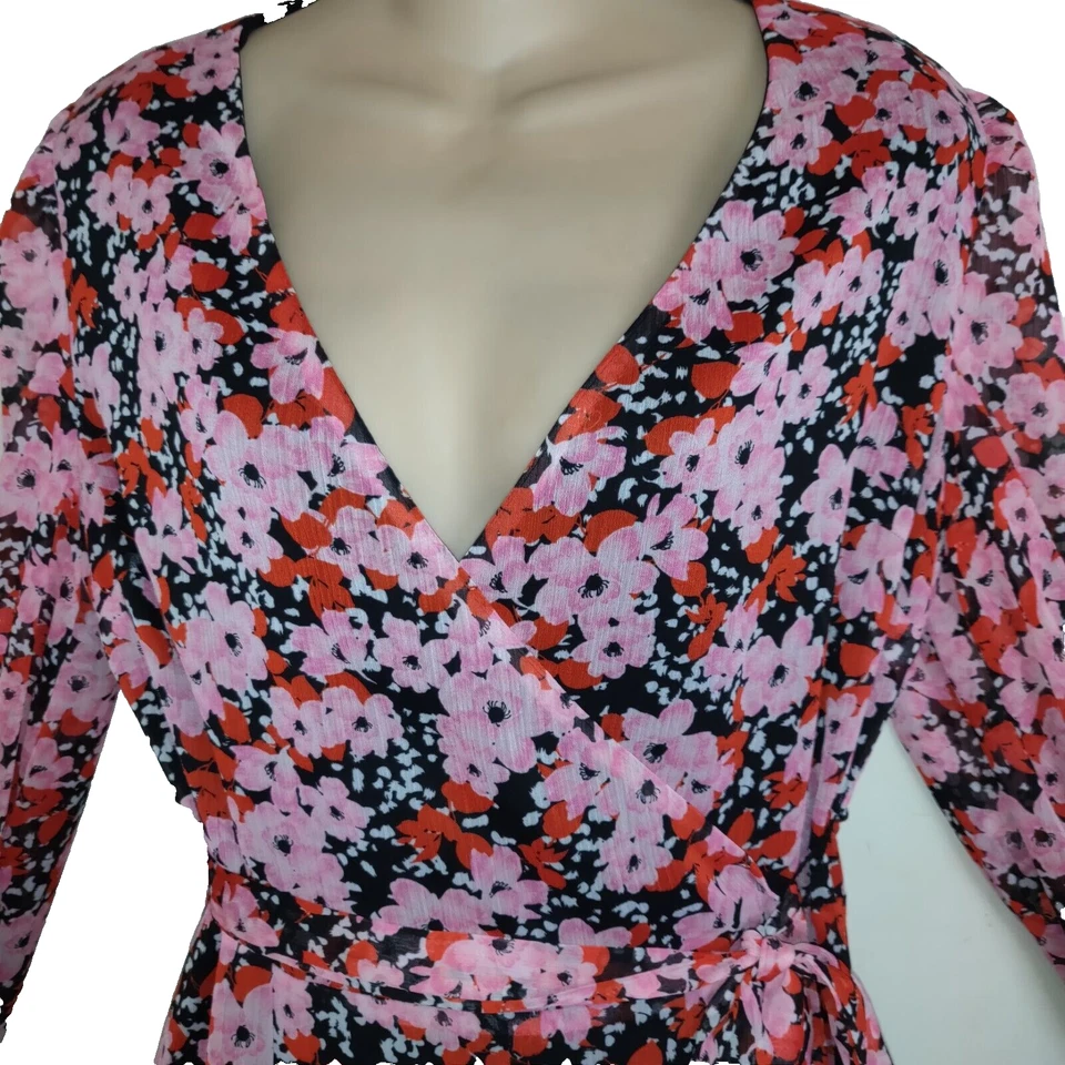 Vestido floral True Wrap BAR III tamanho M COTTAGECORE boho em camadas babado romântico - Imagem 4 de 4
