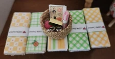 Miniature 5 Fabric Bolts & Sewing Basket with Notions New