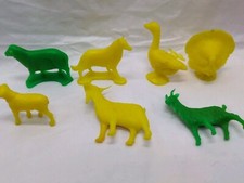 Lot Of 7 Vintage Neon Colored Plastic Farm Animal Toys Dog Duck Pig Sheep