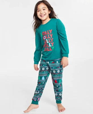 Kids Pajama 2 Pc Set Green Fairisle Holiday Large 10-12 $29 NWT - Image 1 of 3