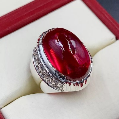 Herren Rubinring - Cabochon Yaqoot Stein in 925 Sterlingsilber''