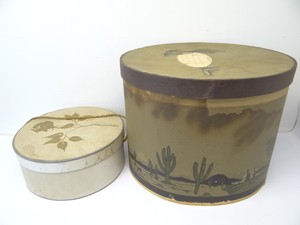 Two Vintage Used Damaged Lord Taylor Cowboy Hatboxes Hat Boxes