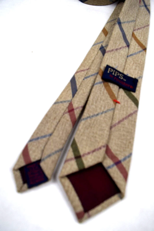 Corbata de cuello de colección gallo años 60 70 natural escocesa a cuadros lana corbata delgada 55" x 2,25" Foto 4 de 4