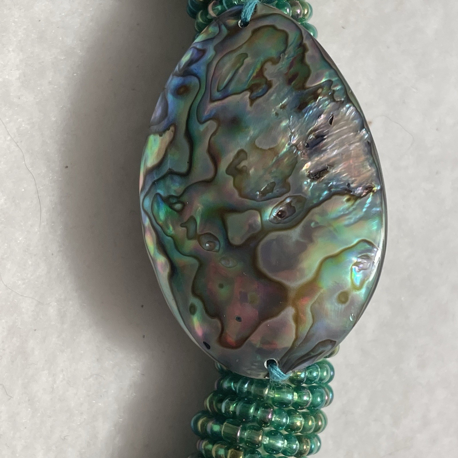 Abalone shell statement large necklace, beaded ab… - image 5