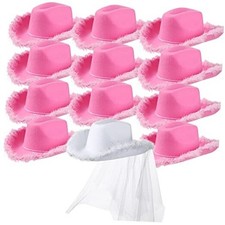 12 Pcs Women Cowgirl Cowboy Hats Bachelorette Cowboy Pink, White Feather Style