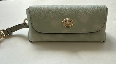 Coach Sunglass Case with Printed Leather Floral Print  Gold/Pale Green