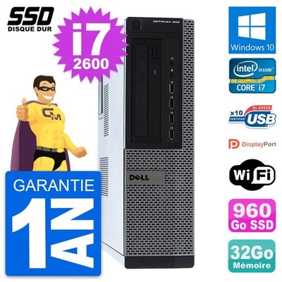 PC Dell OptiPlex 990 DT Intel Core I7-2600 RAM 32GB SSD 960GB Windows 10 Wifi