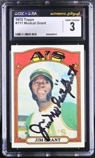 1972 TOPPS #111 JIM MUDCAT GRANT ATHLETICS CGC 3 JSA AUTO