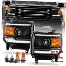 Headlights with LED DRL Bulbs w/ LED DRL Black Housing Amber / Clear Lens