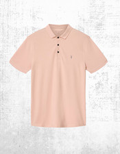 Image of Allsaints Mens Short Sleeve Button Up Reform Cotton Polo Shirt Pink Blus RRP £69