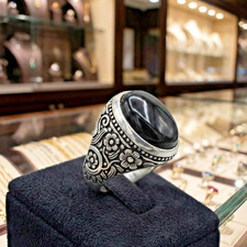 Yemeni Agate Ring 990 Silver Handmade Men's Natural Aqeeq Stone Vintage