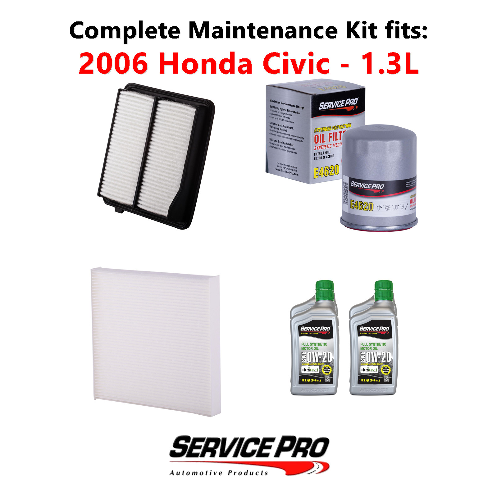 2006 Honda Civic 1.3L Complete Air, Oil  Cabin Filter Kit 0W-20