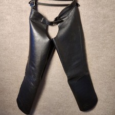 Black Leather Motorcycle Biker Chaps Protective Riding Gear Western Wear