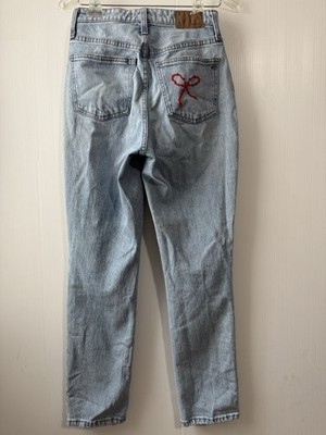 Madewell Curvy Perfect Vintage Jean Size 25 Light Blue Wash Embroidery Bow