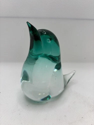 Vintage Signed Oggetti Teal Green & Clear Glass Bird Murano Italy Pristine