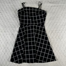 SHEIN Black White Grid Fit & Flare Mini Dress XS Spaghetti Strap