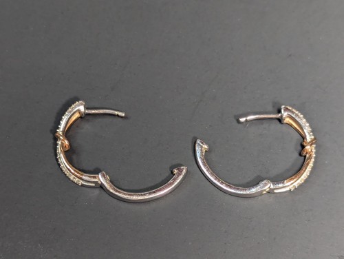 10k Two Tone Gold Diamond Hinged Hoop Earrings 4 Grams - Picture 12 of 24