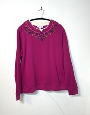 Vintage Breckenridge Crew Neck Grandma Womens XL Pink Embroidered Grannycore