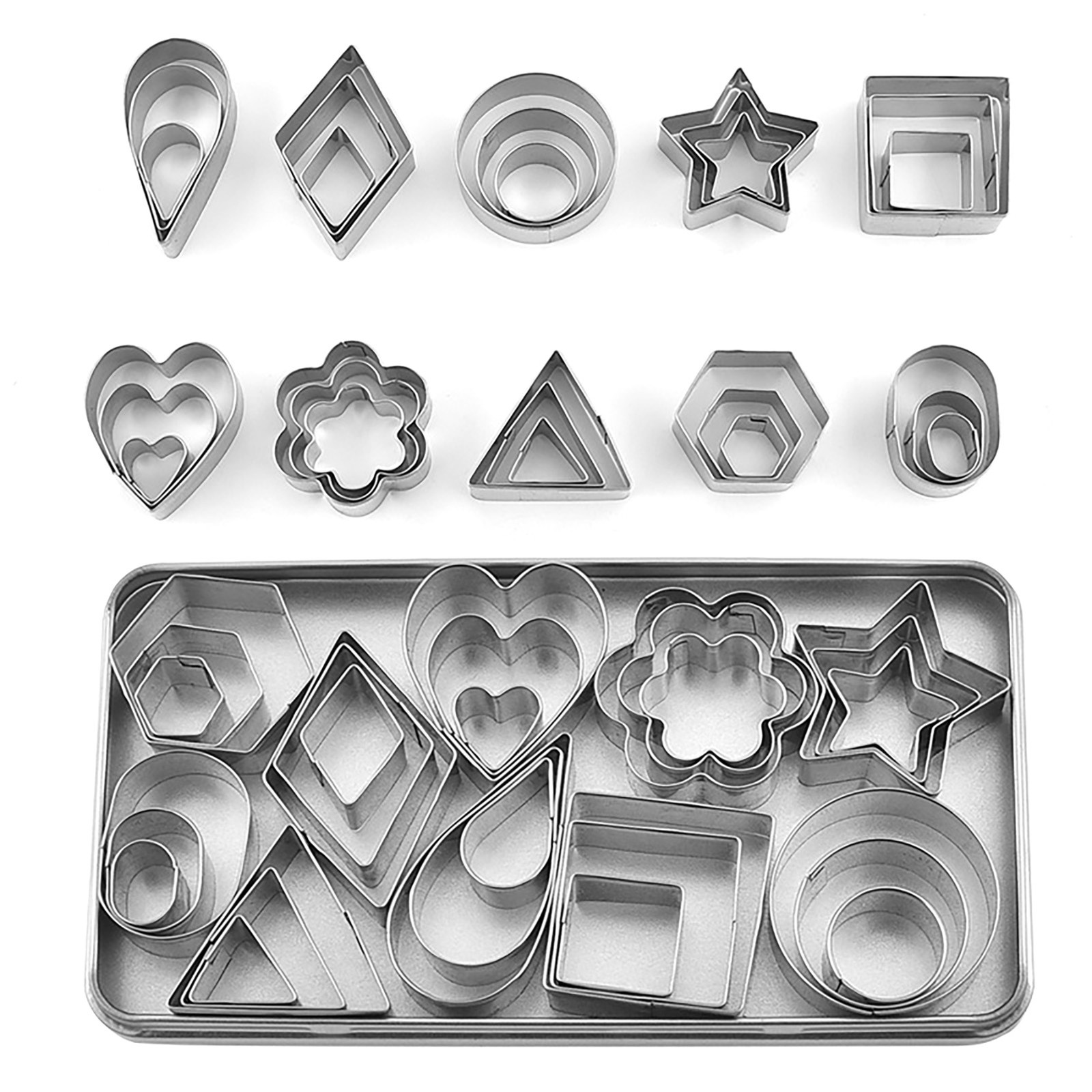 30Pcs Metal Cookie Cutters Various Shapes Stainless Steel Box Packed Metal Biscu