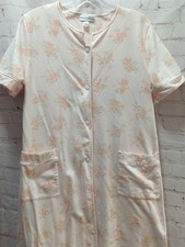Miss Elaine Small S snap front house coat robe gown cotton blend floral peach