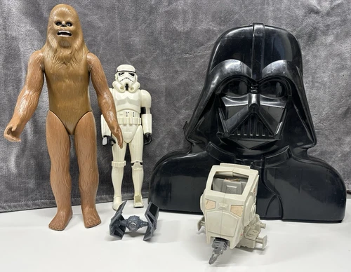 Star Wars Vintage beater lot - Vader case, 12" Stormtrooper and Chewy, Diecast