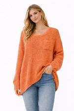 Free People Womens Orange Peach Oversized Slouchy Knit Sweater Size Medium.