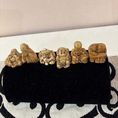 Vintage Lot x 6 Assorted Carved Japanese Netsukes Resin Figurines Sculptures