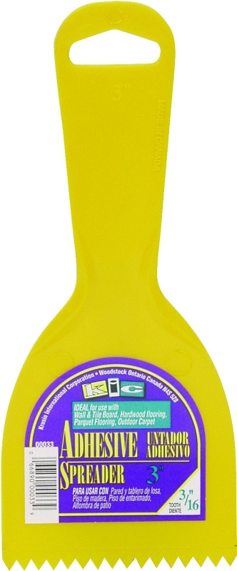 Adhesive Spreader, Yellow, 3", 3/16" Tooth, Spreader for Hardwood Flooring