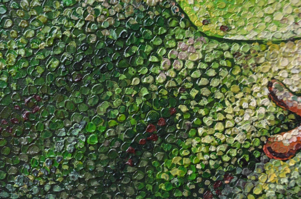 Pintura al óleo única: rana sobre hoja. Técnica mixta sobre lienzo de 30x30 cm. Regalo. Foto 3 de 4