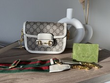 Gucci Supreme Horsebit 1955 Small Crossbody Bag with Two Straps in Ivory