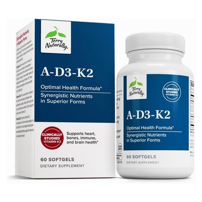 Terry Naturally A D3 K2 Vitamins for Immune & H 60 ct x 2 pack =120 ct-EXP:08/27