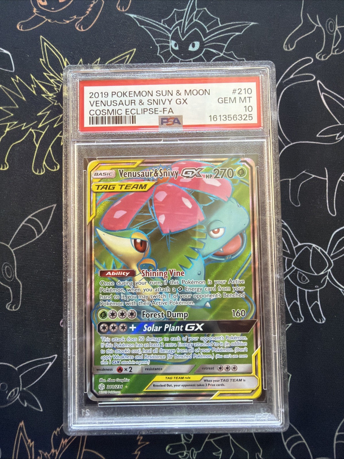 2019 Pokemon Cosmic Eclipse Venusaur & Snivy GX 210/236 Full Art Holo PSA 10