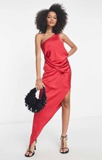 ASOS Womens Red Satin Midi Dress Silk RRP £55