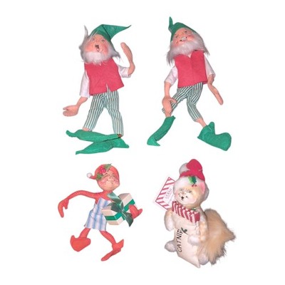 Annalee Christmas Holiday Figure Dolls Lot Of Four - Elves / Shimmer Mint Cat 