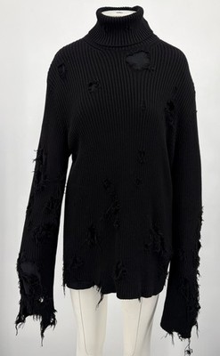 BALENCIAGA UNIFIT クルーネックニット Balenciaga Unfit Black Destroyed Ribbed Knit Turleneck Sweater sz